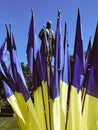 Ukrainian flags in front of a statue of Taras Shevchenko - UKRAINE - KYIV or KIEV